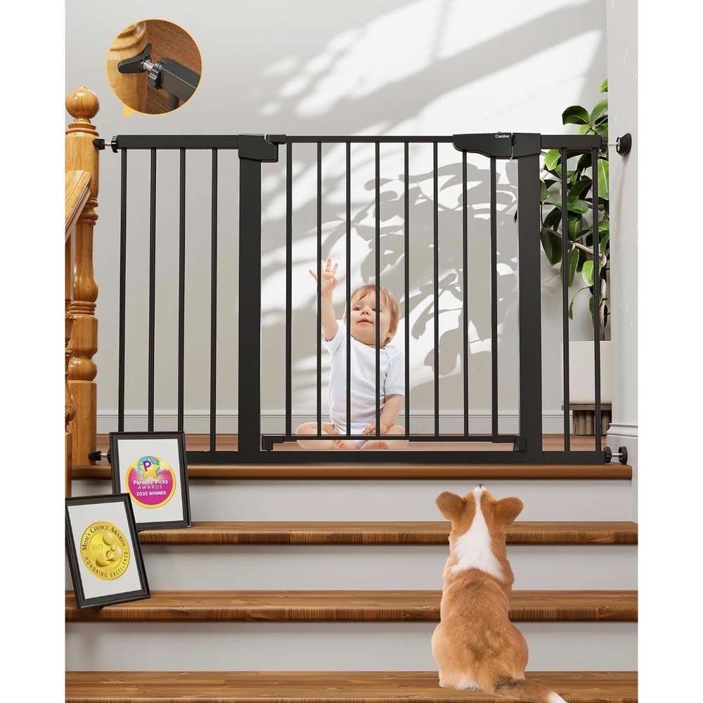Cumbor Baby Stairway Gate 29.7-48in Auto Close Steel Black Pressure Mount Safety